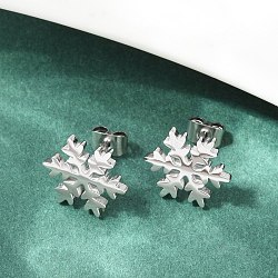 Tarnish Resistant 304 Stainless Steel Ear Studs, Hypoallergenic Earrings, Snowflake, Stainless Steel Color, 12x12mm, Pin: 0.8mm(EJEW-P045-01P)