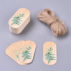 Paper Gift Tags, Hange Tags, For Arts and Crafts, with Jute Twine, Oval Monstera Leaf Pattern, Green, 50x25x0.5mm, 50pcs/set(CDIS-L004-F02)