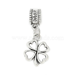 Rack Plating Brass European Dangle Charms, Clover Large Hole Pendants, Lead Free & Cadmium Free, Antique Silver, 28.5mm, Hole: 4.5mm(KK-R200-03AS-01)