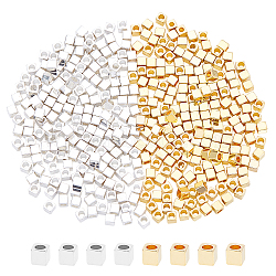 Brass Spacer Beads, Cube, Golden & Silver, 3x3x3mm, Hole: 1.5mm, 2 colors, 200pcs/color, 400pcs/box(KK-FH0001-42)