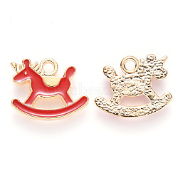 Alloy Enamel Pendants, Wooden Horse, Light Gold, Red, 13x16x1.5mm, Hole: 1.8mm(X-ENAM-S121-079C)