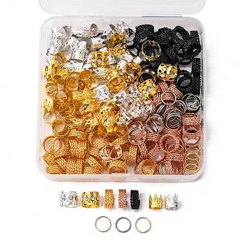 Nbeads Twisted Hair Coil Dreadlock Beads,  Dread Cuff Coil, with Alloy Close but Unsoldered Jump Rings, Mixed Shape, Mixed Color, 14x5mm