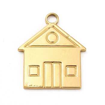 Ion Plating(IP) 201 Stainless Steel Pendants, House Charms, Real 18K Gold Plated, 23x19.5x1.5mm, Hole: 2.5mm