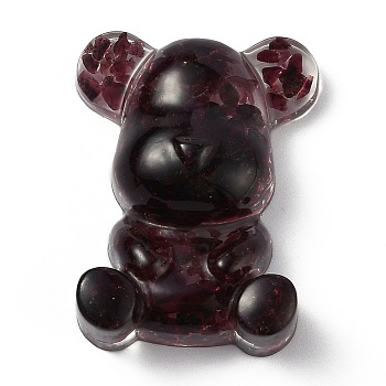 Resin Display Decorations, with Natural Garnet Chips Inside, Bear, 53.5~53.8x41~41.5x17.5~21mm