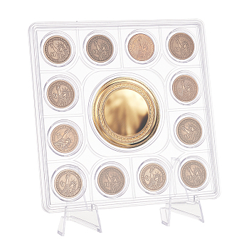 12-Slot Plastic Medal Coin Display Case, Coin Storage Holder for Collectors, Clear, Finish Product: 17.5x5.1x18.5cm