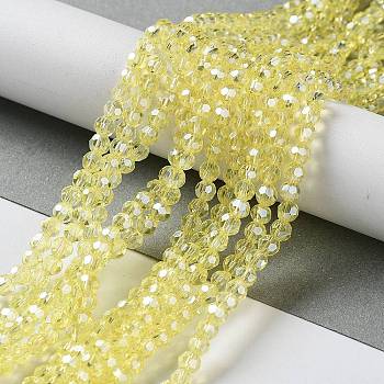 Electroplate Glass Bead Strands, Pearl Luster Plated, Faceted(32 Facets), Round, Yellow, 4mm