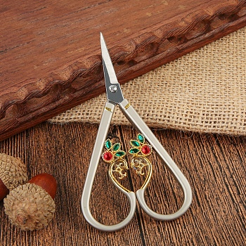 Stainless Steel Craft Scissors, with Rhinestone, Embroidery Scissors, Tea Art Scissors, Matte Stainless Steel Color, 100x55mm