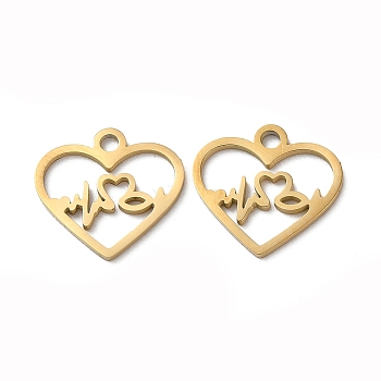 Ion Plating(IP) 304 Stainless Steel Charms, Manual Polishing, Heart, Golden, 12x13x1mm, Hole: 1.6mm