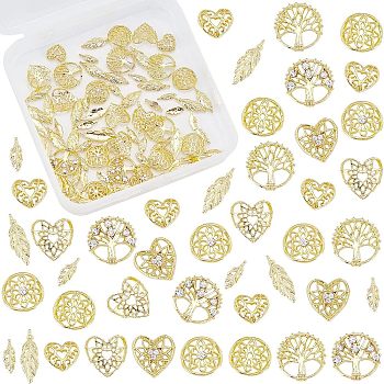 144Pcs 9 Styles Hollow Alloy Cabochons, Nail Art Decoration Accessories, DIY Crystal Epoxy Resin Material Filling, Golden