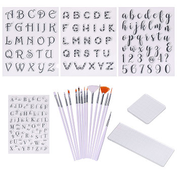 Fondant Cake Stencils Kits, including Transparent Silicone Clear Stamp, Nail Brush Dotting Painting Drawing Pen, Decorative Stamp Blocks, Clear, 74x74x5mm