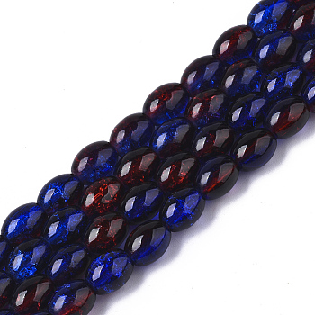 Transparent Crackle Glass Beads Strands, Oval, Medium Blue, 8x5.5~6mm, Hole: 1mm, about 100pcs/strand, 31.4 inch