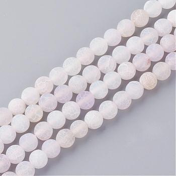 Natural Fire Crackle Agate Bead Strands, Frosted, Dyed, Round, Floral White, 10mm, Hole: 1.5mm, about 38pcs/strand, 15.1 inch