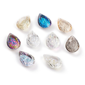 Embossed Glass Rhinestone Pendants, Teardrop, Faceted, Mixed Color, 19x12x6mm, Hole: 1.6mm