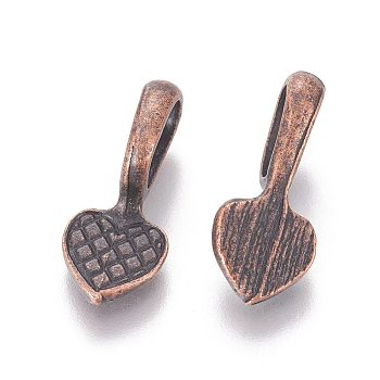 Tibetan Style Alloy Heart Glue-on Flat Pad Pendant Bails, Cadmium Free & Nickel Free & Lead Free, Red Copper, 21x9x7mm, Hole: 8x4.5mm, about 660pcs/1000g