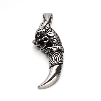 Vintage 304 Stainless Steel Dragon Tusk Big Pendants, Antique Silver, 54x12.5x20mm, Hole: 5x8mm
