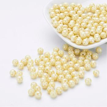 Eco-Friendly Poly Styrene Acrylic Beads, AB Color Plated, Round, Champagne Yellow, 8mm, Hole: 1mm, about 2000pcs/500g
