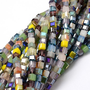 Electroplate Glass Bead Strands, Faceted Cube, Mixed Color, 6~7x6~7x6~7mm, Hole: 1mm, about 70pcs/strand, 15.94 inch