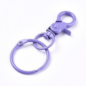 Baking Painted Alloy Swivel Keychain Clasp Findings, with Iron Rings, Lilac, 70mm, Clasp: 44.5x20x7mm, Ring: 30x2.5mm