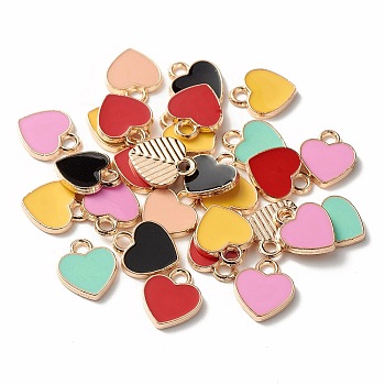 Alloy Enamel Charms, Heart, Light Gold, Mixed Color, 12x10x2mm, Hole: 2mm