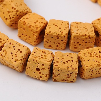 Natural Lava Rock Beads Strands, Cube, Dyed, Gold, 6.5x6.5x6.5mm, about 60pcs/strand, 15.60''(39.63cm)