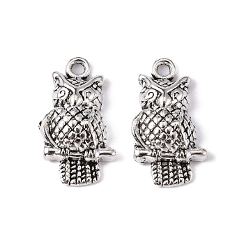 Tibetan Style Alloy Pendants, Lead Free and Cadmium Free, Owl, for Halloween, Antique Silver, 22x12x4.5mm, Hole: 2mm