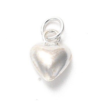 925 Sterling Silver Pendants, Heart Charms with Jump Rings, Silver, 8x6x3mm, Hole: 2mm
