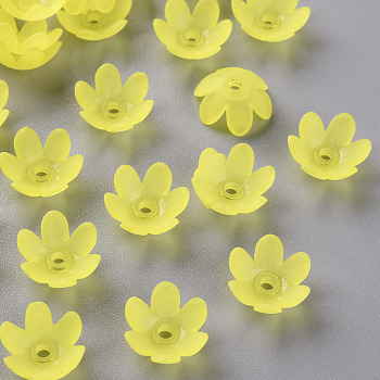 Frosted Acrylic Bead Caps, 6-Petal, Flower, Yellow, 14x6mm, Hole: 2mm, about 1660pcs/500g