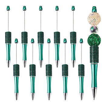 ABS Plastic Ball-Point Pen, Baking Paint Beadable Pen, for DIY Personalized Pen with Jewelry Bead, Green, 150x14mm