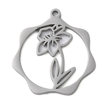 304 Stainless Steel Pendants, Flower, Stainless Steel Color, 23.5x21.5x1mm, Hole: 1.5mm