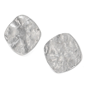 Brass Stud Earring Finding, Twist Rhombus, with Vertical Loop, Real Platinum Plated, 16x16mm, Hole: 2mm, Pin: 0.7mm
