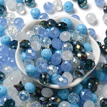 Glass Beads, Faceted, Rondelle, Light Sky Blue, 10x8mm, Hole: 1mm, about 560pcs/500g