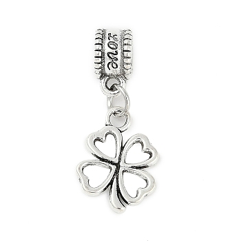 Rack Plating Brass European Dangle Charms, Clover Large Hole Pendants, Lead Free & Cadmium Free, Antique Silver, 28.5mm, Hole: 4.5mm