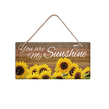 PVC Plastic Hanging Wall Decorations, with Jute Twine, Rectangle, Colorful, Sunflower Pattern, 15x30x0.5cm