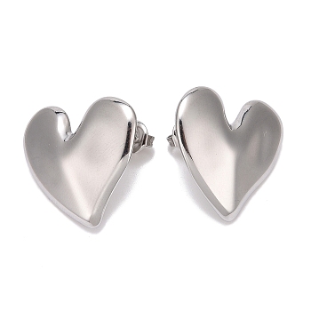304 Stainless Steel Stud Earrings, Heart, Stainless Steel Color, 22x23mm