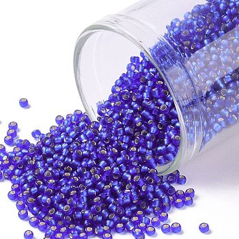 TOHO Round Seed Beads, Japanese Seed Beads, (28F) Silver Lined Frost Dark Sapphire, 15/0, 1.5mm, Hole: 0.7mm, about 3000pcs/10g
