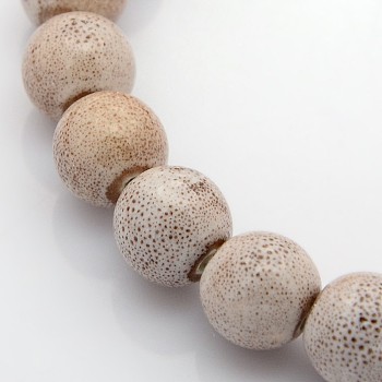 Handmade Fancy Antique Glazed Porcelain Ceramic Round Beads Strands, Bisque, 6mm, Hole: 2mm, about 60pcs/strand, 12.59 inch