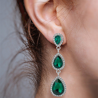 3 Pairs 3 Colors Glass Teardrop Dangle Stud Earrings with Rhinestone(EJEW-AN0003-98)-4