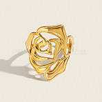 304 Stainless Steel Open Cuff Rings for Women, Flower, Real 18K Gold Plated, 25mm, US Size 8 1/2(18.5mm)(VH1086)