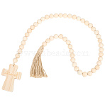 Wood Round Beads & Cross Hanging Ornaments, Old Lace, 1110mm(AJEW-WH20816-013A)