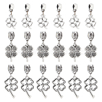 48Pcs 3 Styles Tibetan Style Alloy European Dangle Charms, Large Hole Pendants, Hollow Clover, Antique Silver, 27.5~34mm, Hole: 4~4.5mm, 16pcs/style(FIND-CA0005-55)