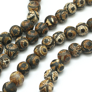 Tibetan Style 3-Eye dZi Beads, Natural Agate Bead Strands, Round, Dyed & Heated, Brown, 6mm, Hole: 1mm; about 30pcs/strand, 7.5inches(G-K166-04-6mm-L2)