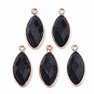 Synthetic Blue Goldstone Pendants, with Golden Plated Edge Brass Findings, Faceted, Horse Eye, 20x9x5mm, Hole: 1.2mm(G-T131-07A)