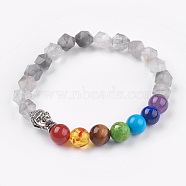 Natural Cloudy Quartz Stretch Bracelets, with Alloy Buddha Head Findings, Mixed Stone and Resin Beads, 2-1/8 inch(5.5cm)(BJEW-JB03951-05)