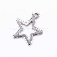 304 Stainless Steel Charms, Star, Stainless Steel Color, 15x13x0.8mm, Hole: 1mm(STAS-D445-078)