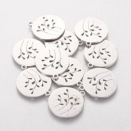 201 Stainless Steel Pendants, Flat Round, Stainless Steel Color, 20x18x1.1mm, Hole: 1.5mm(STAS-Q201-T474)