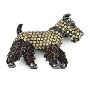 Dog Shape Rhinestone Brooches, Gunmetal Alloy Lapel Pins for Backpack Clothes, Light Colorado Topaz, 40x50mm(JEWB-S030-05)