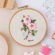 DIY Embroidered Making Kit, Including Linen Cloth, Cotton Thread, Water Erasable Pen Refills, Iron & Plastic Needle, Rose Pattern, 25x25x0.01cm(DIY-F088-03)