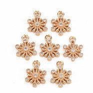 Rack Plating Brass Micro Pave Clear Cubic Zirconia Charms, Long-Lasting Plated, Cadmium Free & Lead Free, Flower, Light Gold, 12.5x9x2mm, Hole: 1.2mm(KK-T060-12-RS)