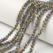 Electroplate Opaque Glass Beads Strands, Half Golden Plated, Faceted, Rondelle, Dark Gray, 3.5x3mm, Hole: 0.4mm, about 123~127pcs/strand, 13.7~14.1 inch(35~36cm)(EGLA-A034-P3mm-O16)