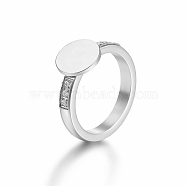 Elegant Stainless Steel Round Rhinestone Ring Suitable for Daily Wear for Women, Platinum, US Size 7(17.3mm)(LL7523-4)